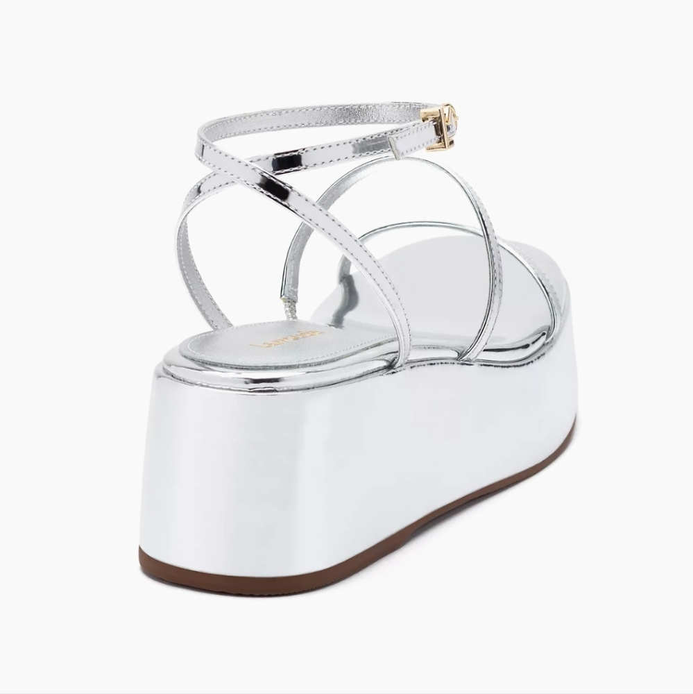Larroude Silver Metallic Platform Sandals with Ankle Strap - Picture 3 of 8